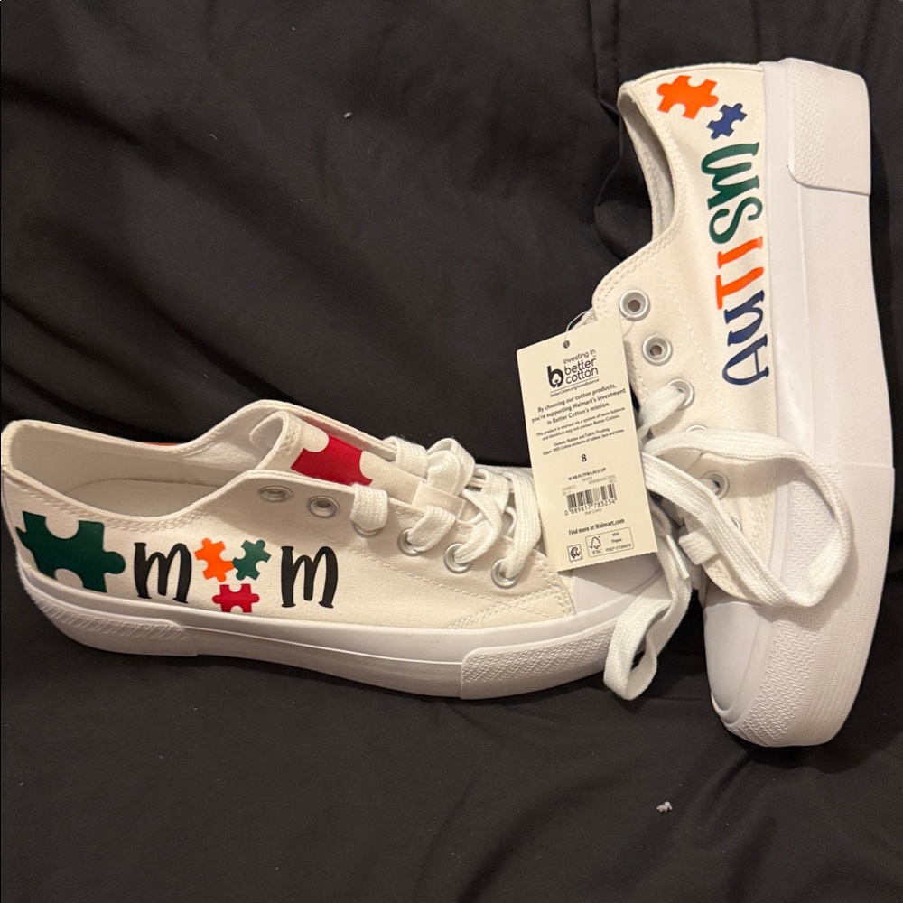 White Autism Mom Awareness  Shoes Size 8 Women’s